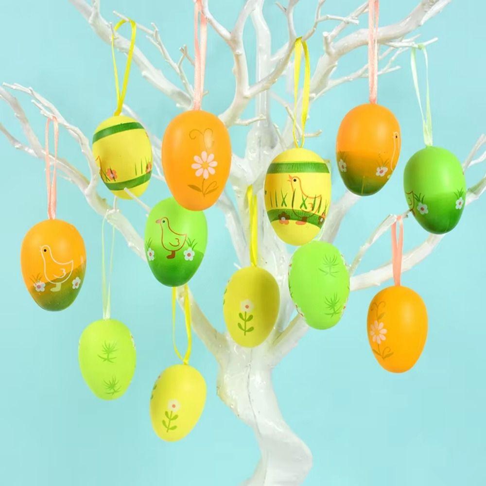 12Pcs/Set DIY Craft Easter Simulation Egg Cartoon Artificial Egg Pendant Hanging Ornament