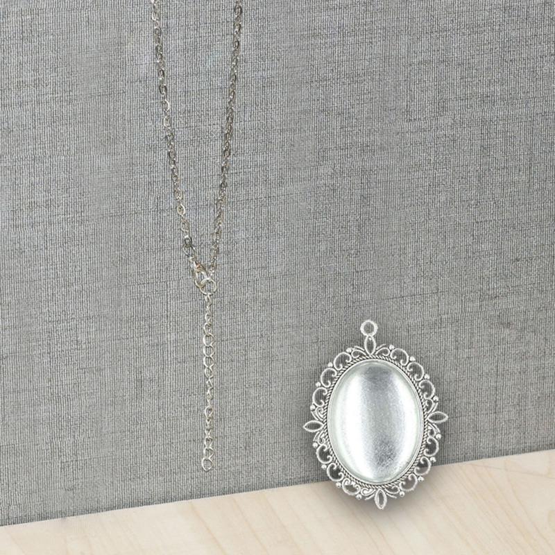 10 Set Metal Alloy Pendant Trays Oval Bezel Trays DIY Vintage Blank Pendant Bases with Transparent Glass Cabochons