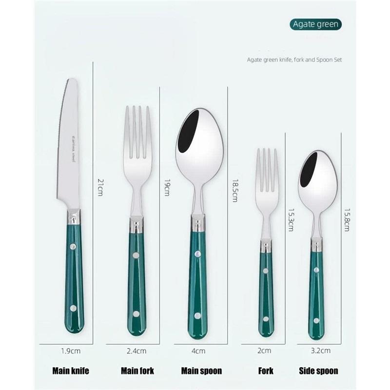 Набор из 20 предметов - Серебряные столовые приборы из толстой нержавеющей стали 304, Набор столовых приборов, Вилка и нож для стейка, Ложка, Десертная ложка, Чайная ложка, Вилка для фруктов (синий)