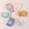 Warm Jacquard Knitted Gloves Winter Children's Half-finger Cute Flip Cover Thickened Plus Velvet Fingerless Writing and Typing
