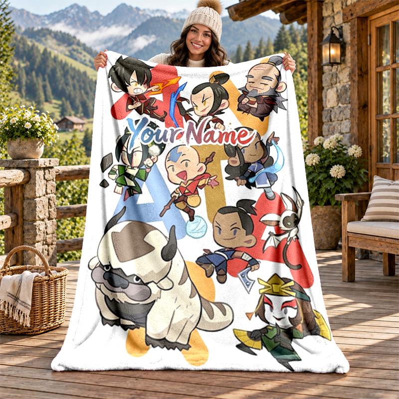 Avatar The Last Airbender Custom Name Flannel Blanket Personalized Soft Warm Plush Throw Blanket Customized Gift for Family Friends
