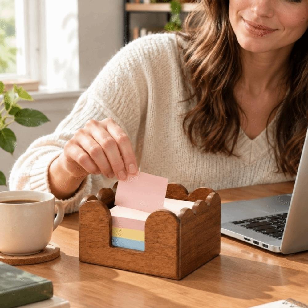 Wave Edge Sticky Note Holder Space Saving Memo Pad Dispenser Simple Card Organizer Wide Use