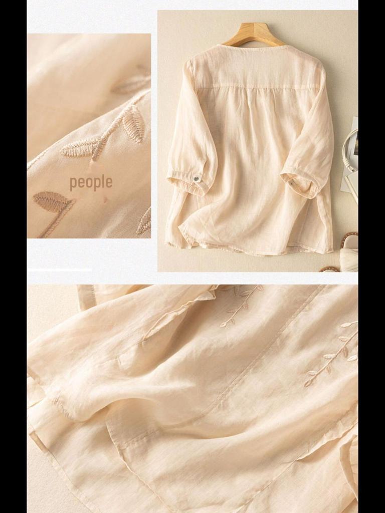 Женские вышитые ретро-топы из хлопка и льна - лето 2024 г., свободный крой, универсальный этнический стиль