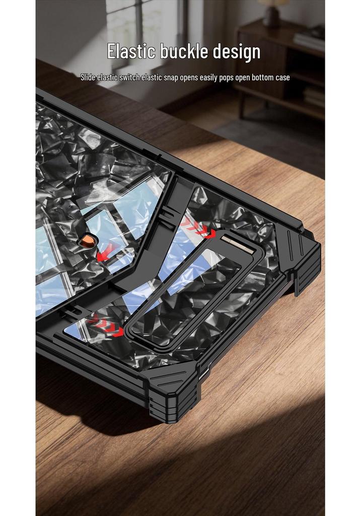 Защитный чехол-книжка Samsung Z Fold8 Ultra с кнопками-защелками, мраморным дизайном и металлической подставкой-шарниром