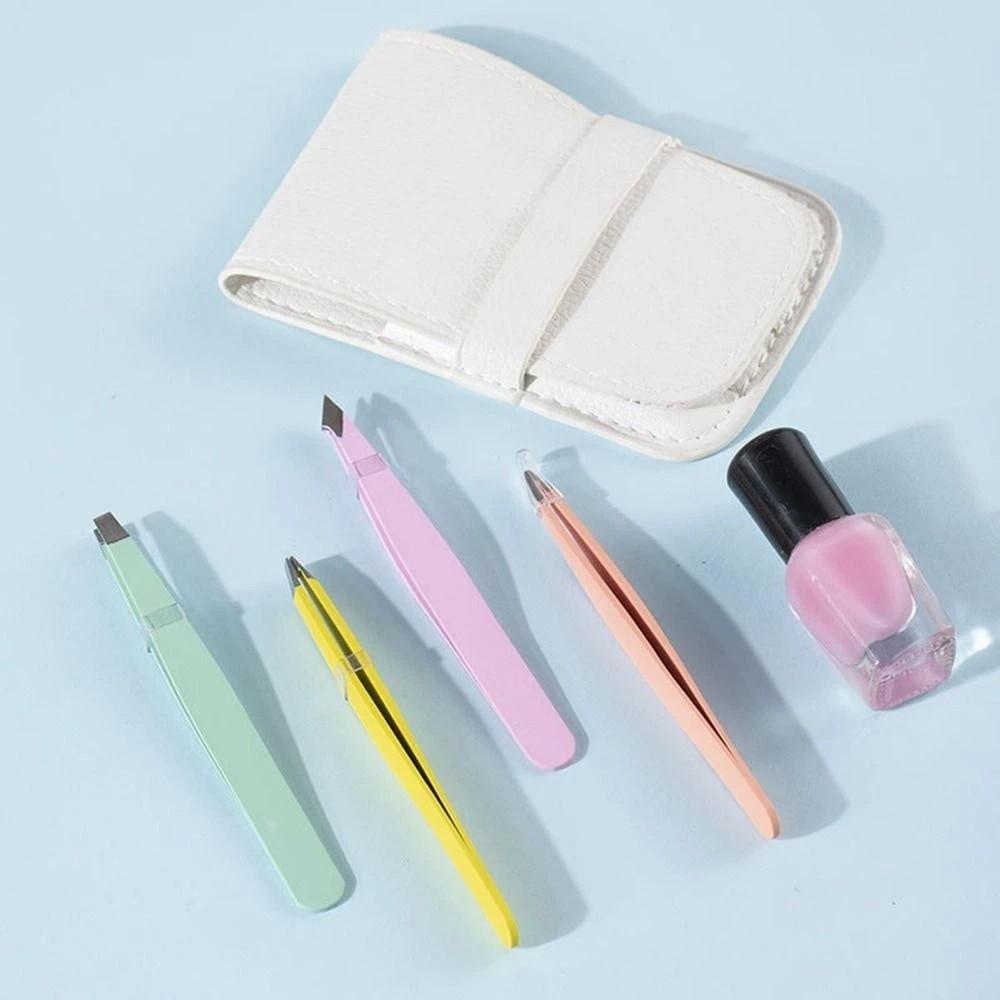 Набор пинцетов для бровей из нержавеющей стали, цветной пинцет для тонких волосков, пинцеты со скошенными кончиками для бровей, инструмент для макияжа