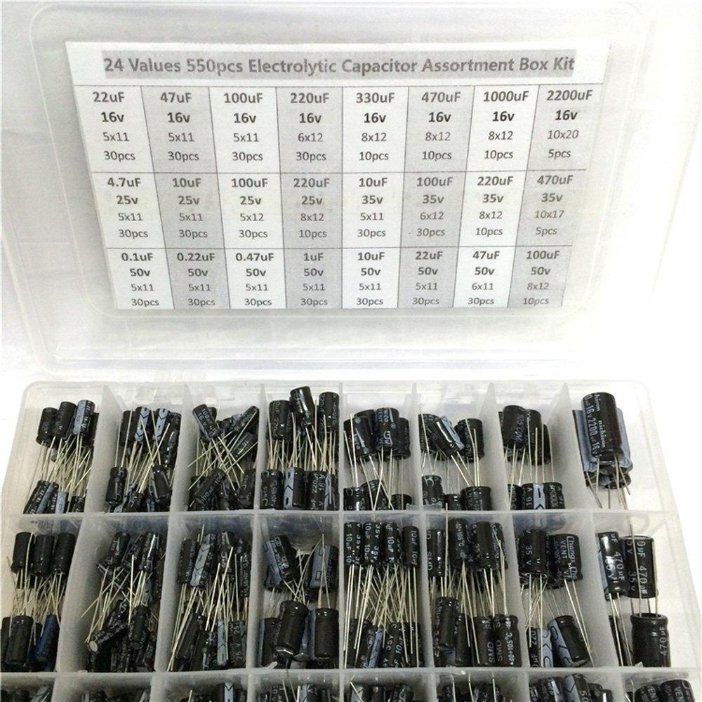 Zmart 24 Value 550 Pieces Electrolytic Capacitor Aluminum Capacitor Capacitor 16V/25V/35/50V0.1uF~2200uF