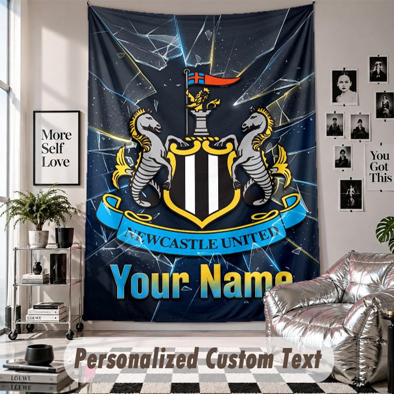 Wall Hanging Tapestry With Custom Name & Text, Newcastle United FC Decorative Tapestry For Bedroom