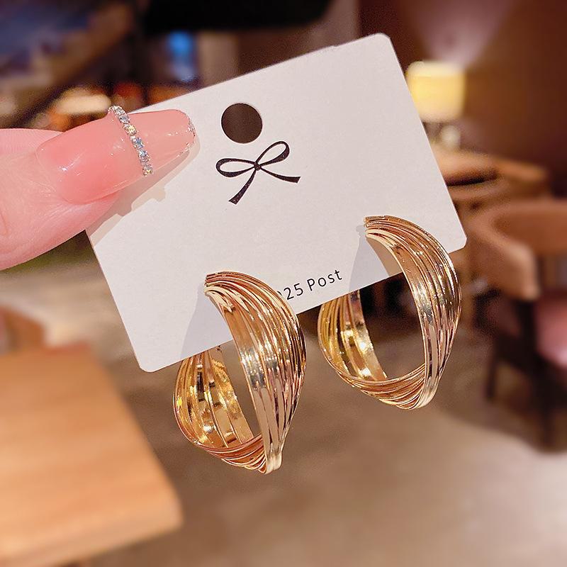 Korean S925 Silver Twisted Metal Statement Earrings: High-End Niche Celebrity Style