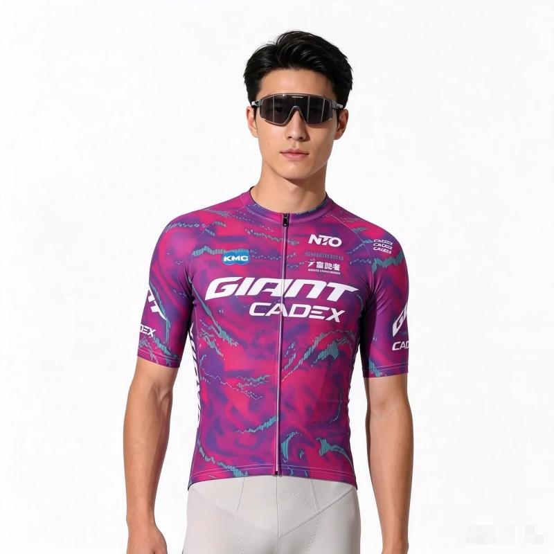 Mens Tie-Dye Purple Pink Cycling Jersey Short Sleeve Long Breathable Quick Dry Stretch