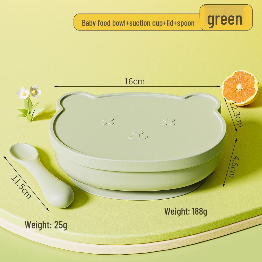 Silicone Baby Bowl with Lid, Food-Grade Suction Cup, Anti-Fall, Little Bear Design
