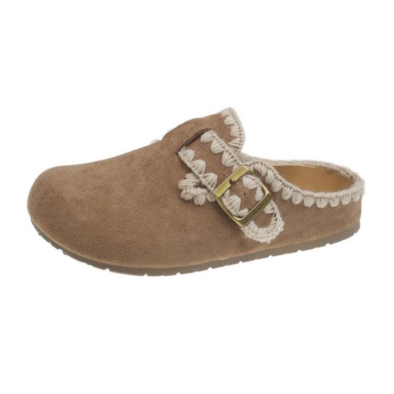 Retro Rubber Sole One-pedal Slippers Autumn and Winter New Bag Head Lazy Shoes Embroidered Platform Slippers