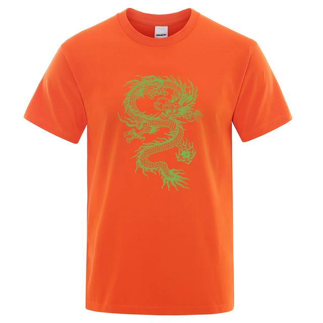 Летние футболки, мужская футболка с зеленым драконом и графическим принтом, модная свободная мужская футболка из чистого хлопка, уличная футболка с круглым вырезом