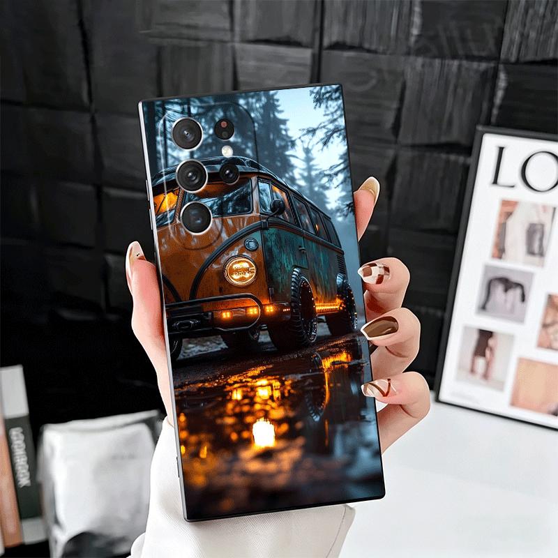 Винтажный Автомобиль Ретро Ностальгия Мягкий Чехол для Телефона для Samsung Galaxy S26 S25 Edge S24 Ultra S23 Plus S22 S21 FE S20 Черный Чехол Задняя Панель S