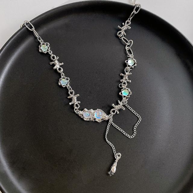17KM Серебряный цвет лунный камень кулон ожерелья для женщин модный кристалл циркон крест капля воды ожерелье асимметричный ювелирный подарок