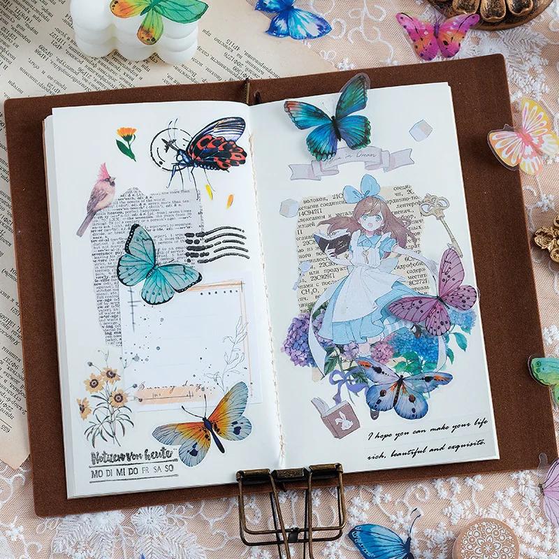 40pcs/pack PVC Materials Butterfly Stickers DIY Journling Supplies Art Collage Junk Journal Scrapbooking Label Stickers