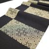 Used [] Fukuro obi Yonezawa Kinken Orimono Horaiya Pure silk Washi paper Sashiko style Black Beige Change checkered pattern Diamond pattern Complete