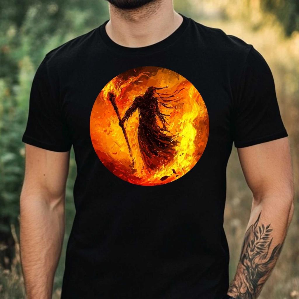 T-Shirt Herren Sensenmann in Flammen Motiv Baumwolle Größe XS bis 5XL