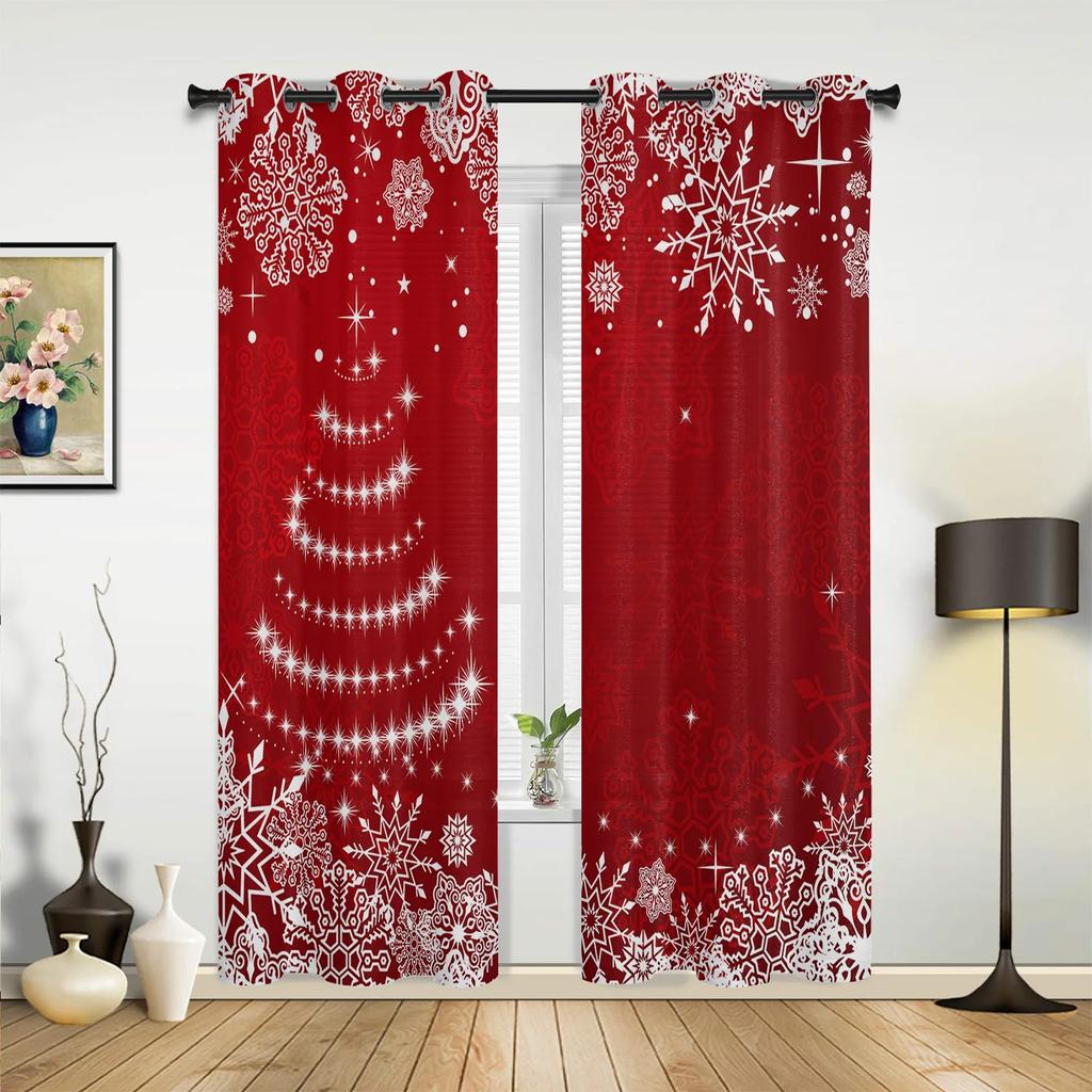 Рождественская Зимняя Снежинка Красные Шторы на Окно Декор Для Дома Спальня Кухня Гостиная Украшение Рождественские Подарки Шторы Navidad