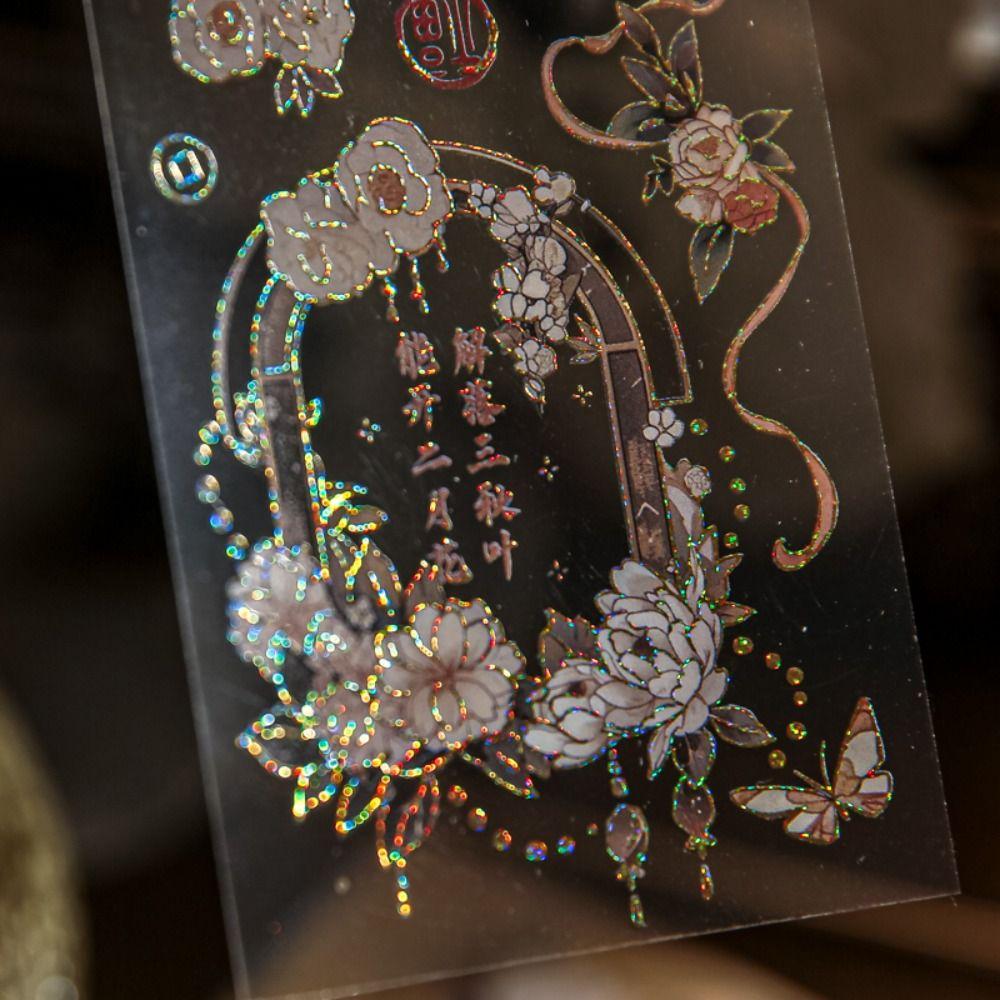 DIY Crafts Moonlight Flower Collage Decals Handmade Holographic Laser Sticker  Cellphone