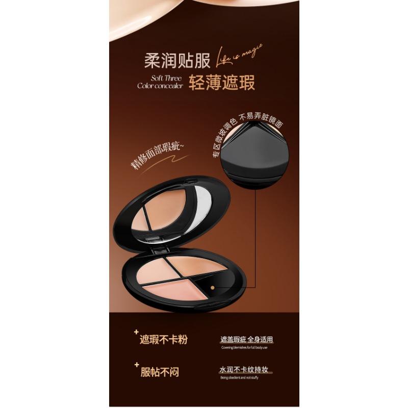 Three Color Concealer Cream Natural Hydrating Waterproof Brightening Contouring Face Makeup