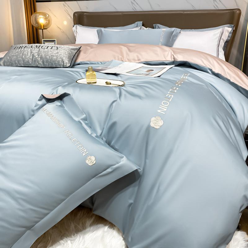 Лист 60 нитей, четыре предмета, хлопок, хлопок, длинный штапельный хлопок, Наньтун, легкий, роскошный стиль, вышитое пододеяльник, сплошной цвет, кровать