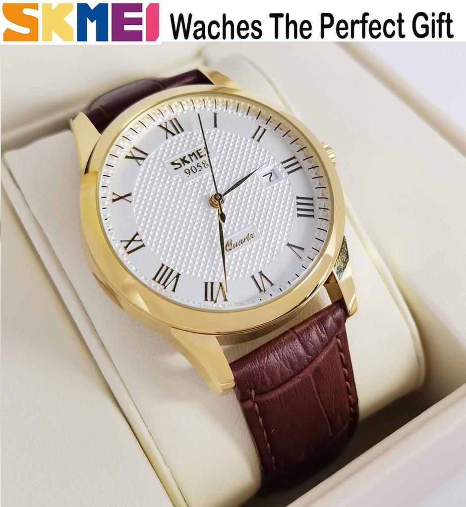 Watch Business Arm Watch Waterproof Brown Leather Belt Quartz Analog Stylish Classic Casual Simple Date Day of the Week Lightweight Watch Day Gift