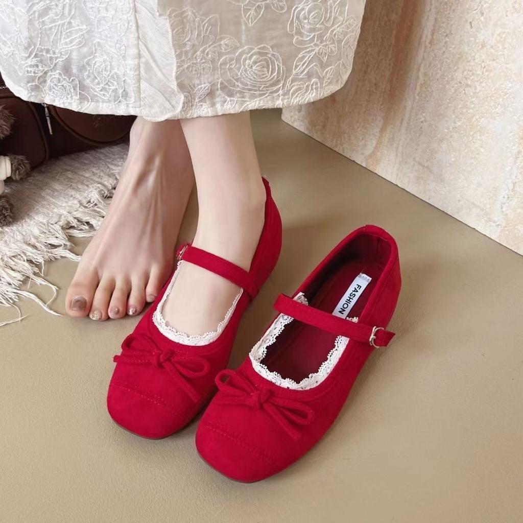 Evening Shoes Gentle Bow Mary Jane Single Shoes Women's Shoes Inner Height Increase Spring Soft-soled French Shoes Ballet Shoes