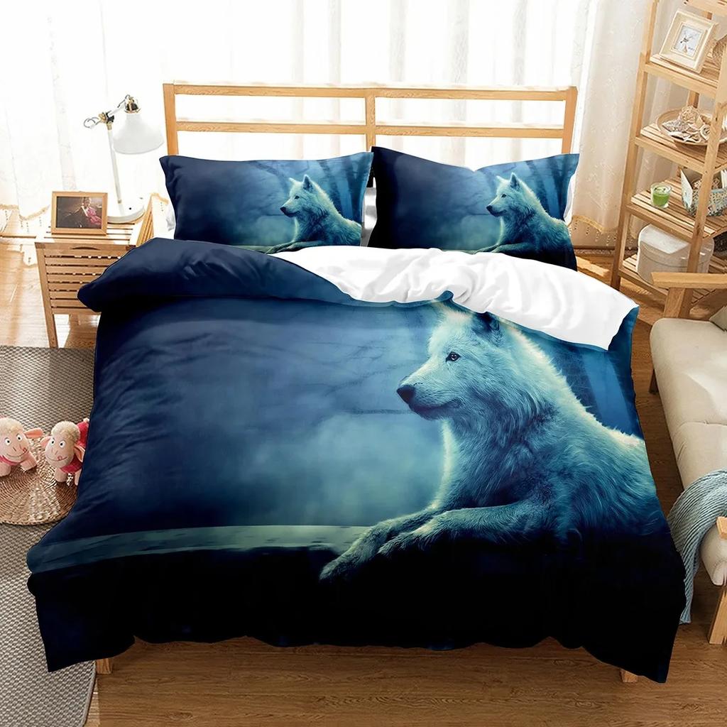 Boys Wolf Boho Wolf Wildlife Forest Comfortable Duvet Cover Pillowcase Bedding Set Children Bedroom Decoration Home Textile