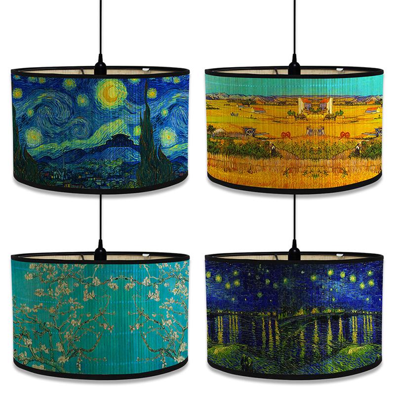 Астральный Подсолнух Абажур Бамбуковое Искусство Абажур Бар Кафе Люстра Декор Ван Гог Расписанный Декоративный Абажур