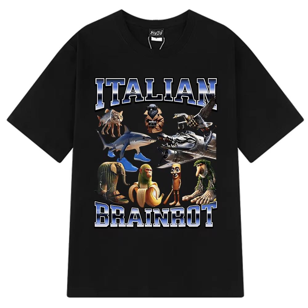 Italian Brainrot Tralalero Tralala Tung Tung Tung Sahur Bombardiro Crocodilo Funny Meme T-shirt Men Women Fashion Loose T Shirts