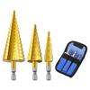 Step Drill Bit Set Titanium Plated Wear Resistant Stable Rugged Hex Shank Pagoda Cone Drill Bit Kit