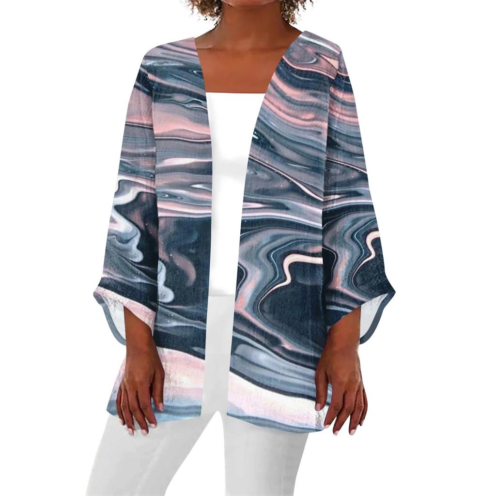 Женская повседневная модная легкая куртка средней длины с принтом в стиле ретро, ​​кардиган