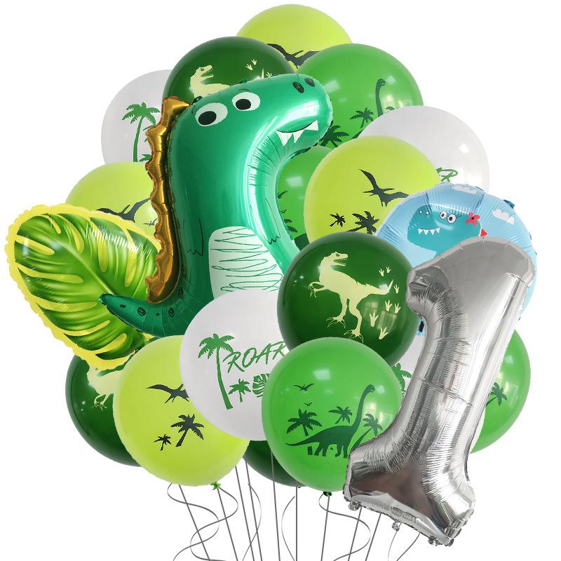Набор для вечеринки в стиле динозавров, алюминиевая пленка, цифровой алюминиевый шар, оформление сцены с зелеными листьями