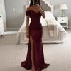 Women's Sequin Prom Dress with Slit Sparkly Off Shoulder Gown Formal Mermaid Evening Party Maxi Dress