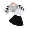 Детская одежда 6 месяцев-2 года для девочек, белый сетчатый топ + белый жилет + черная плиссированная юбка, костюм для отдыха