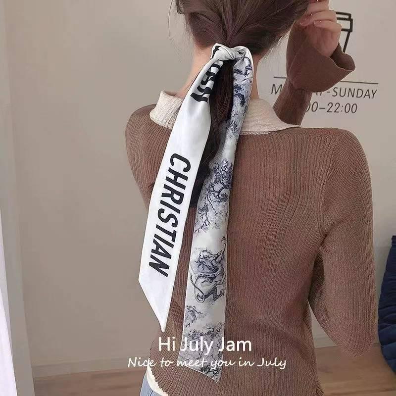 Classic French Silk Scarf: Retro Headband & Hair Ribbon for Women