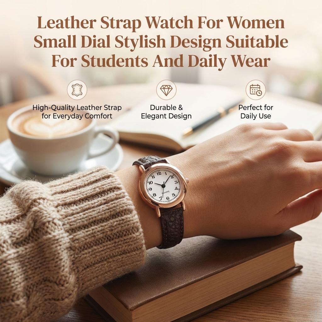Leather Strap Watch For Women Small Dial Stylish Design Suitable For Students And Daily Wear
