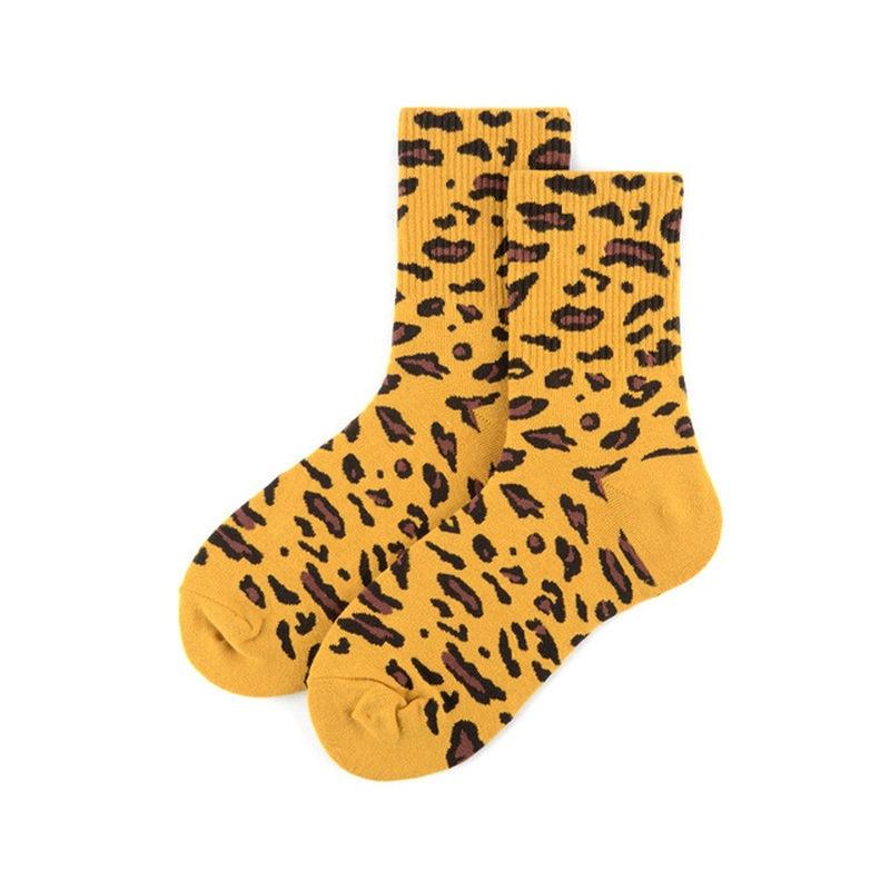 New 1Pair Men And Women Middle Tube Couple Socks Personality Leopard Print Cotton European American Trendy Ladies Socks