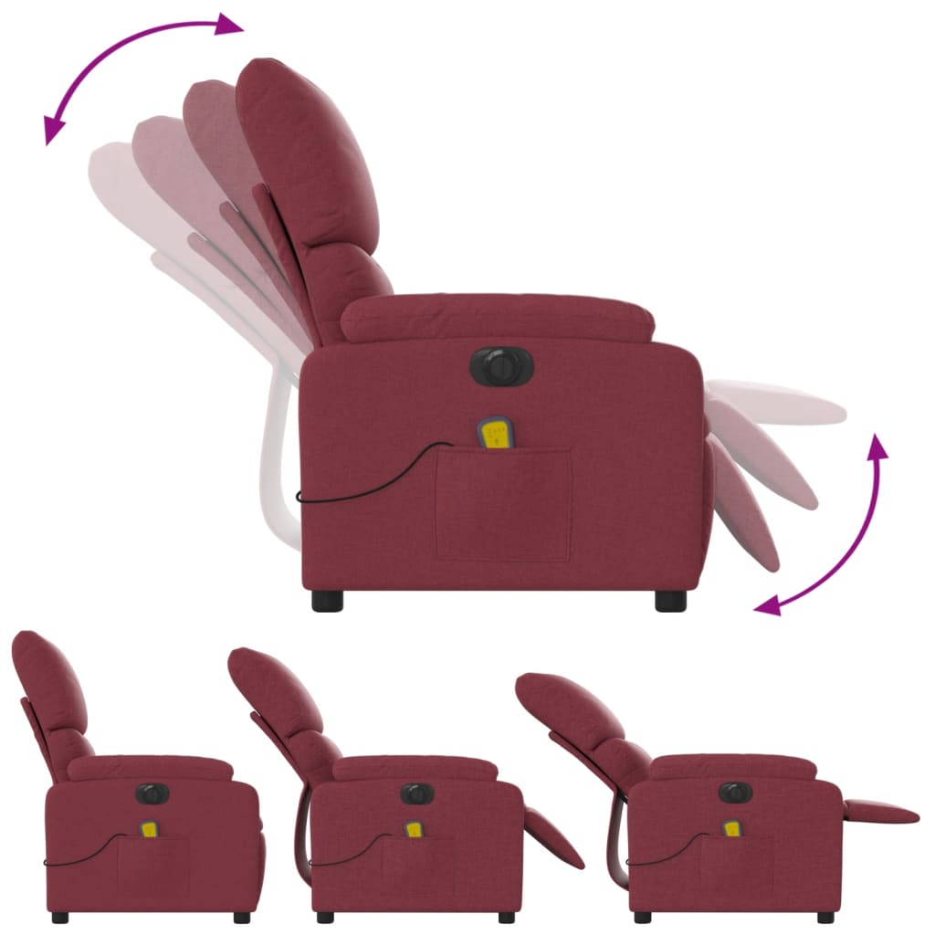 Electric Massage Recliner Burgundy Fabric
