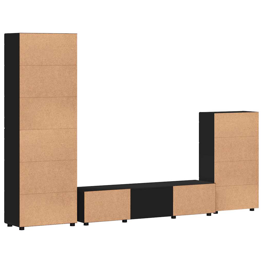 FLORIN 3 Piece TV Cabinet Set with Drawers Black Engineered Wood