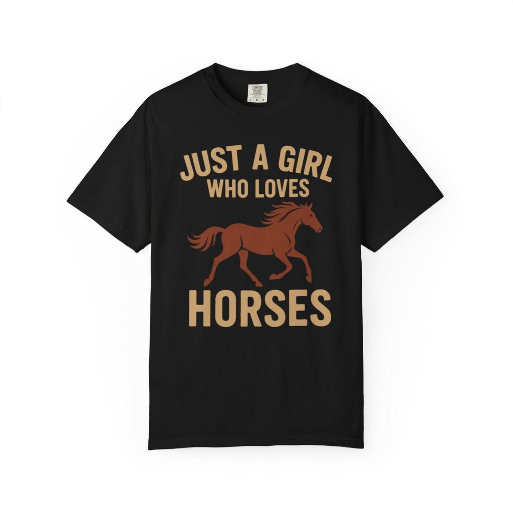 Just a Girl Who Loves Horses T-Shirt - Comfort Colors Black Tee