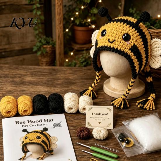 Holiday Crafting Projects Animal Hood Hat Crochet Kit, DIY Earflap Craft Supplies for Adults Cute Project Teens, Handmade Gift Yarn Crafts