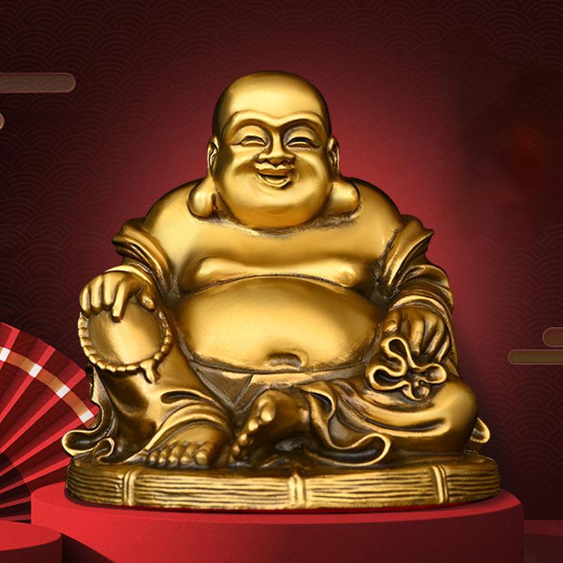 Полностью медный Будда Майтрейя, украшение для домашнего офиса, автомобиля, небольшое украшение, тканевая сумка, Будда с большим животом, улыбающийся Будда