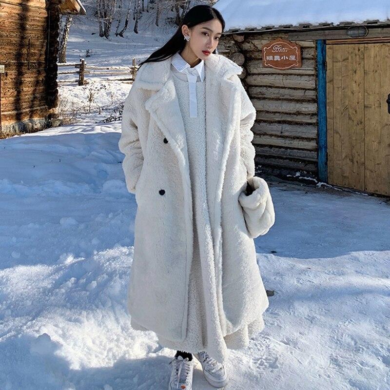 Женские шубы из искусственного меха, теплая меховая куртка, женская плюшевая свободная и толстая длинная верхняя одежда