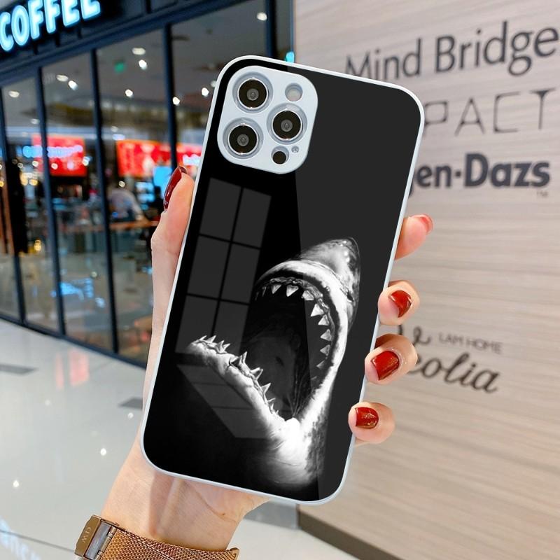 Cool Scary Shark Phone Case For IPhone 14 13 12 11 Pro Max X XR XS 8 7 Plus Liquid Glass Color Phone Cover