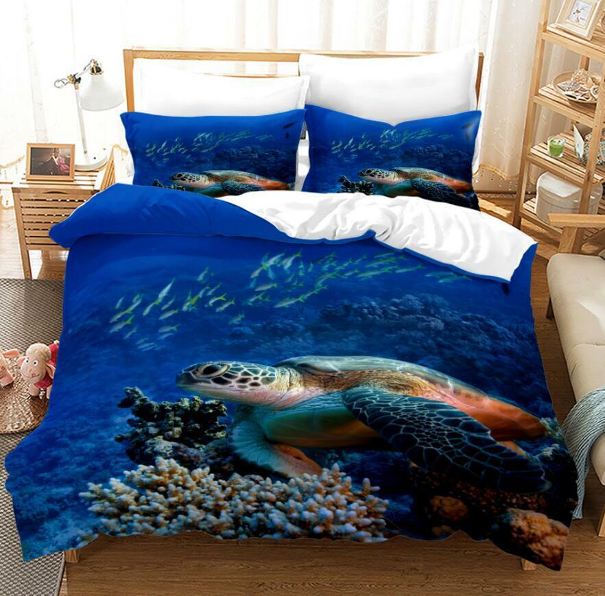 Underwater World Turtle Mermaid Ocean Summer Doona Cover Bedding Kid Quilt Cover