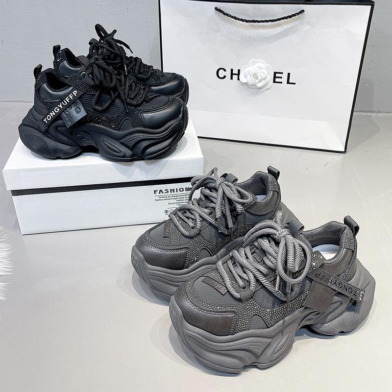 Массивные кроссовки Женские повседневные туфли на толстой подошве Шнуровка Увеличение роста Женские туфли на платформе Сетчатые дышащие кроссовки Мода