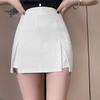 Women Mini Skirt High Waist Side Split Design Solid Color Short Skirt A-Line Design Skort Anti-exposure Work Skirt