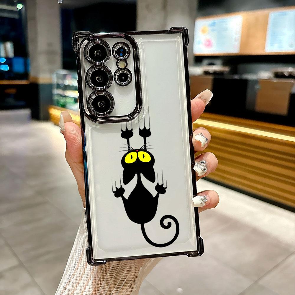 Мультяшный Милый Маленький Черный Кот Чехол Для Galaxy S26 Ultra Чехол Для Телефона Для Samsung S26 S25 S24 S23 S21 Ultra S20 FE S25 Plus Защитная Крышка