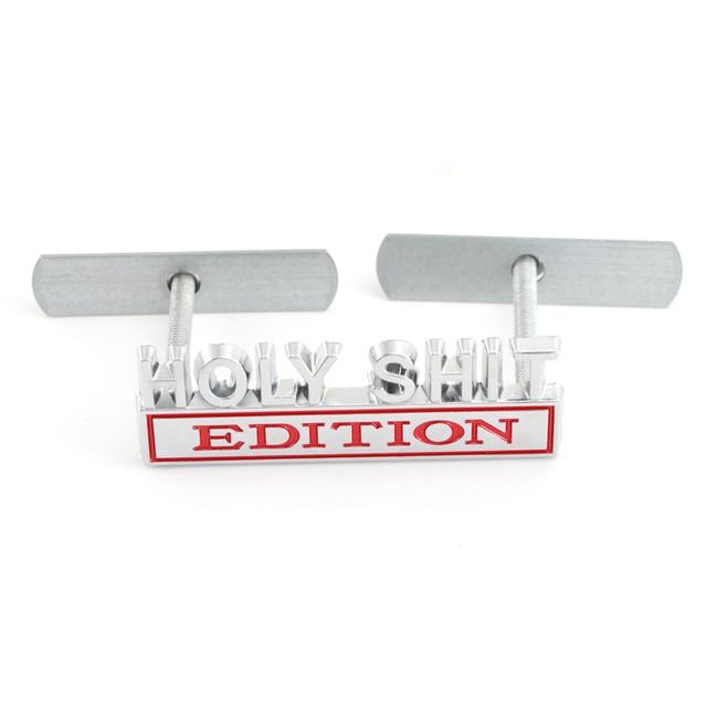 1Pc 3D Metal Holy Shit Edition Logo Car Front Grille Badge Side Fender Rear Trunk Emblem Sticker Decal
